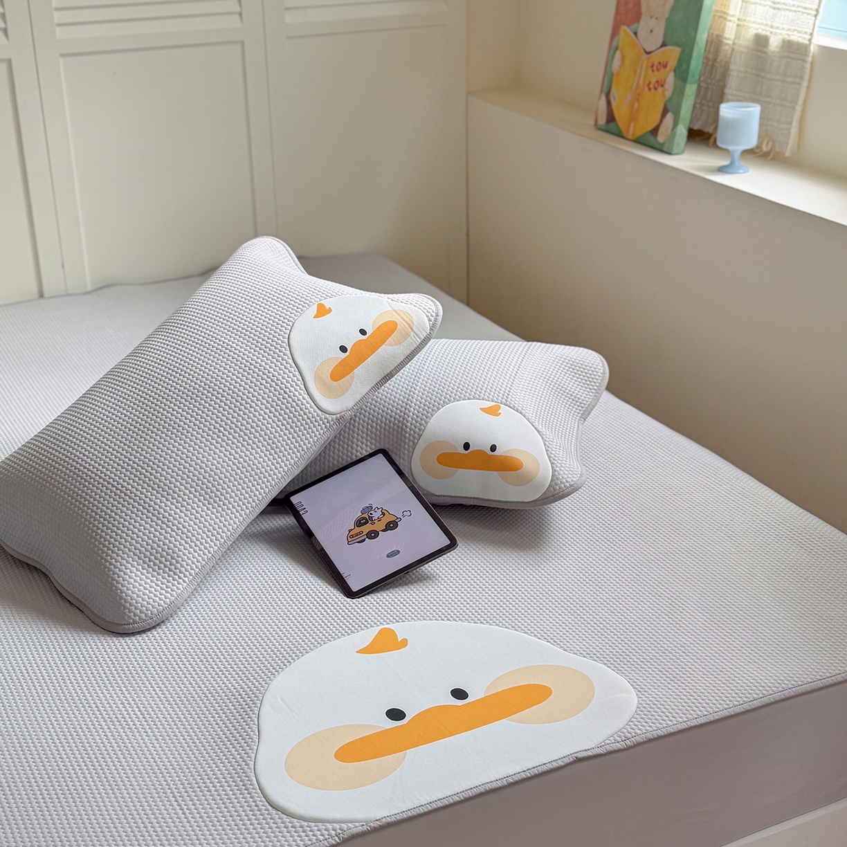 91家纺网 家纺一手货源 找家纺 GUJARY古家丽 2026新款即凉萌趣中分子床笠凉席三件套-风格二 呆萌鸭