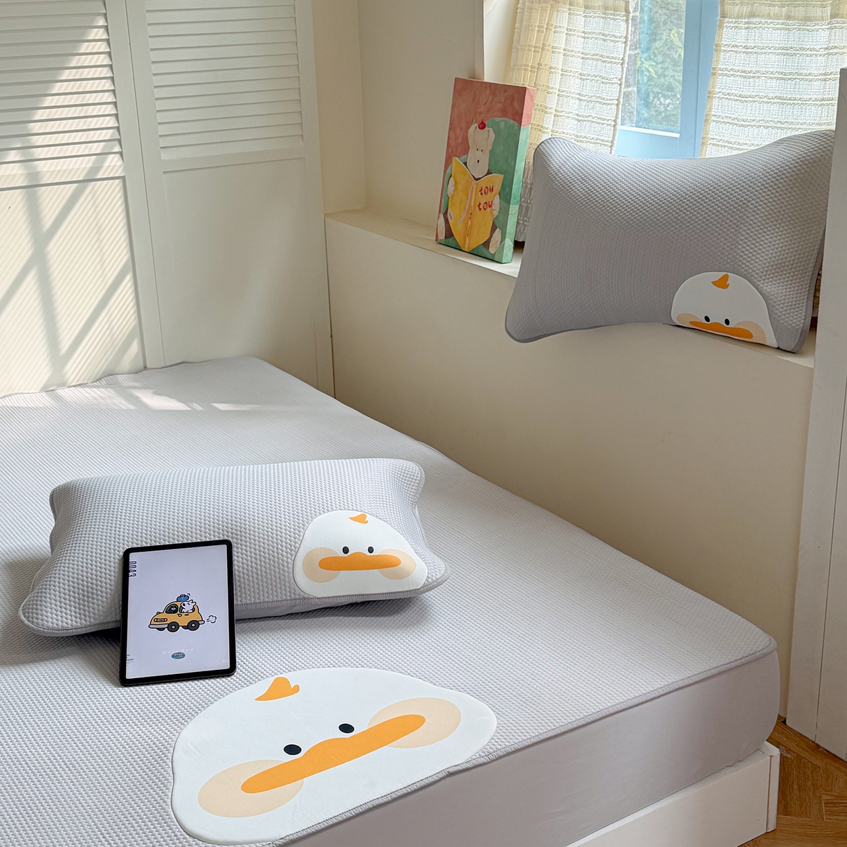 91家纺网 家纺一手货源 找家纺 GUJARY古家丽 2026新款即凉萌趣中分子床笠凉席三件套-风格二 呆萌鸭