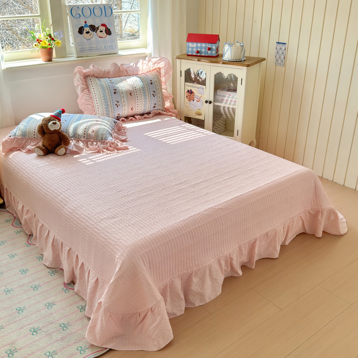 91家纺网 家纺一手货源 找家纺 禾沐 2026新款云感泡芙棉床盖夏被四件套AA款（夏被款） 费尔岛小狗