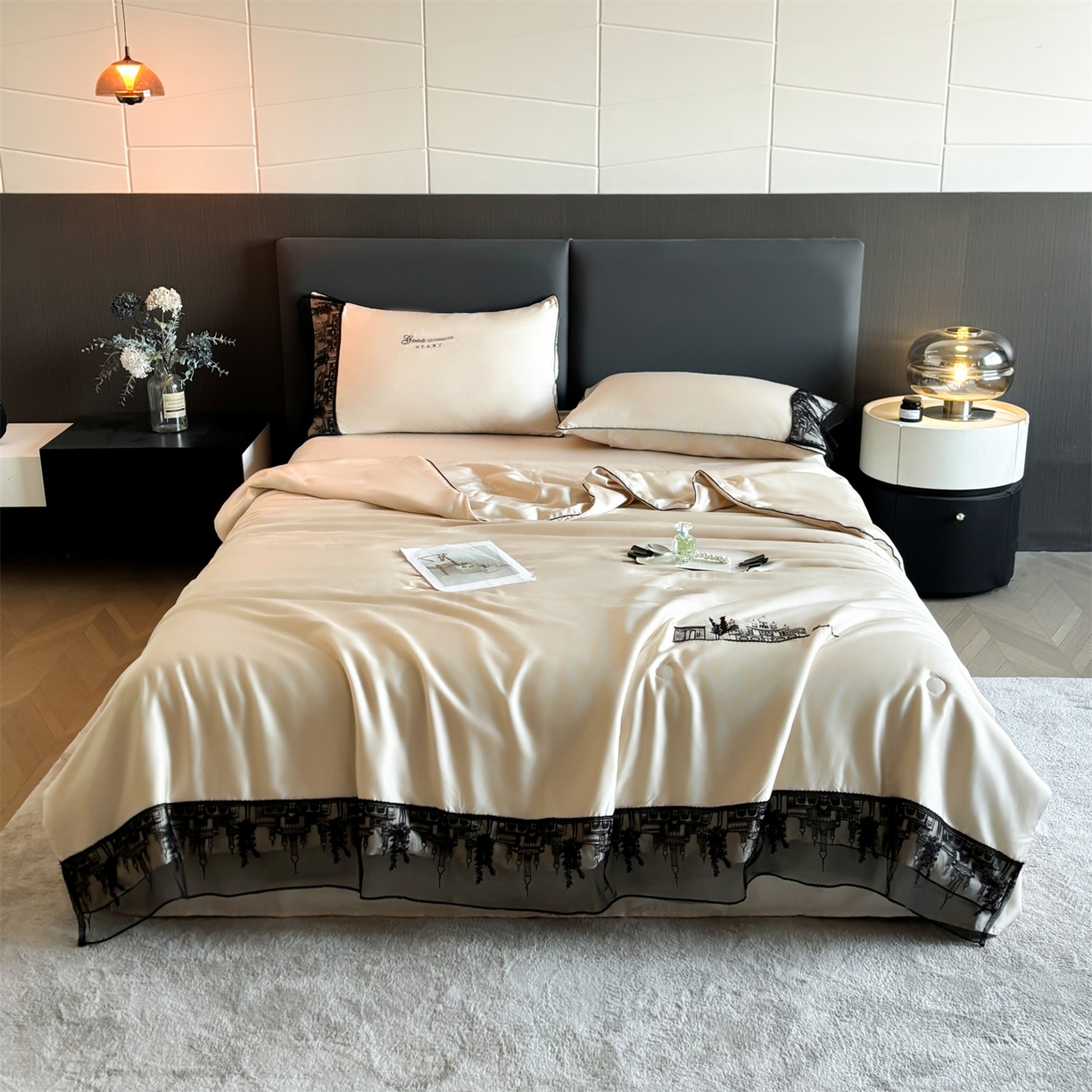 91家纺网 家纺一手货源 找家纺 梵蒂莎 2026新款黑纱城堡系列60s兰精天丝夏被四件套夏凉被空调被被子被芯床单枕套床笠（需要买家秀，加微信 黑纱城堡-居其香槟