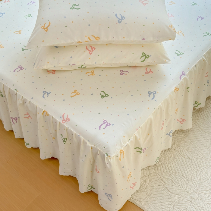 91家纺网 家纺一手货源 找家纺 莎臣豹 2026新款植物羊绒单品单件单床裙可配床裙三件套彩虹结