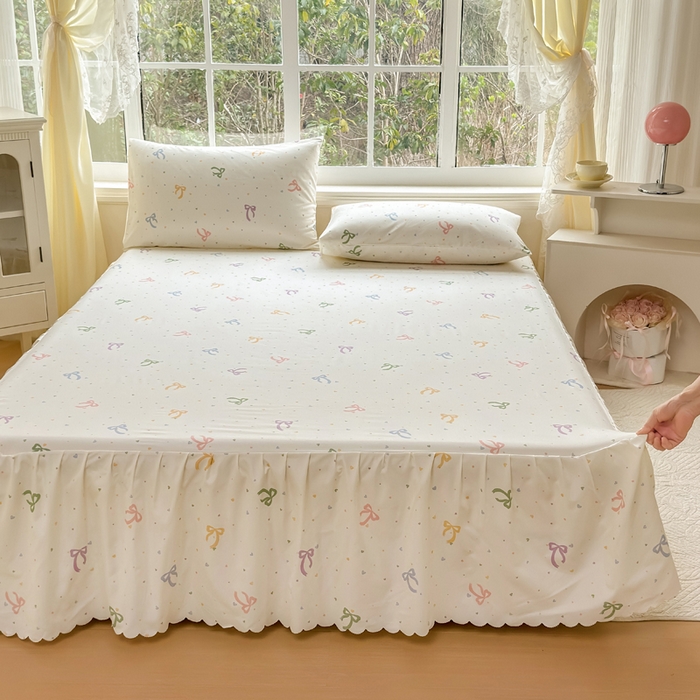 91家纺网 家纺一手货源 找家纺 莎臣豹 2026新款植物羊绒单品单件单床裙可配床裙三件套彩虹结