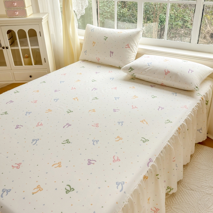 91家纺网 家纺一手货源 找家纺 莎臣豹 2026新款植物羊绒单品单件单床裙可配床裙三件套彩虹结