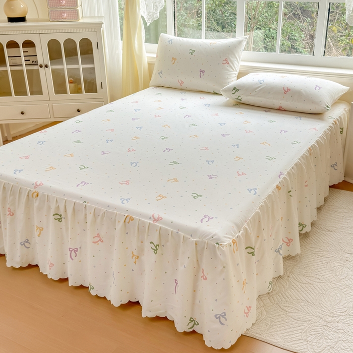 91家纺网 家纺一手货源 找家纺 莎臣豹 2026新款植物羊绒单品单件单床裙可配床裙三件套彩虹结