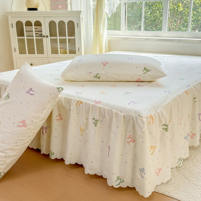 91家纺网 家纺一手货源 找家纺 莎臣豹 2026新款植物羊绒单品单件单床裙可配床裙三件套彩虹结