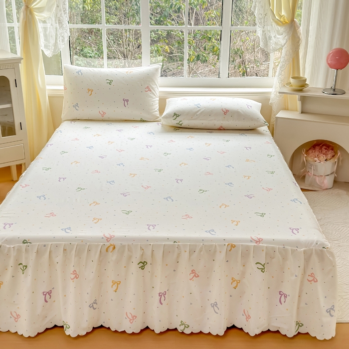 91家纺网 家纺一手货源 找家纺 莎臣豹 2026新款植物羊绒单品单件单床裙可配床裙三件套彩虹结