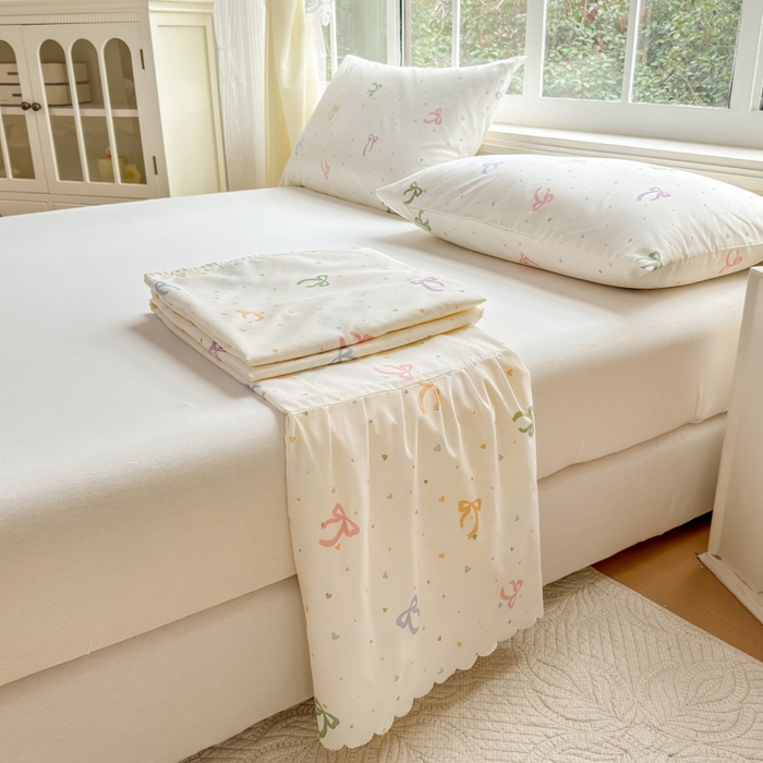 91家纺网 家纺一手货源 找家纺 莎臣豹 2026新款植物羊绒单品单件单床裙可配床裙三件套彩虹结