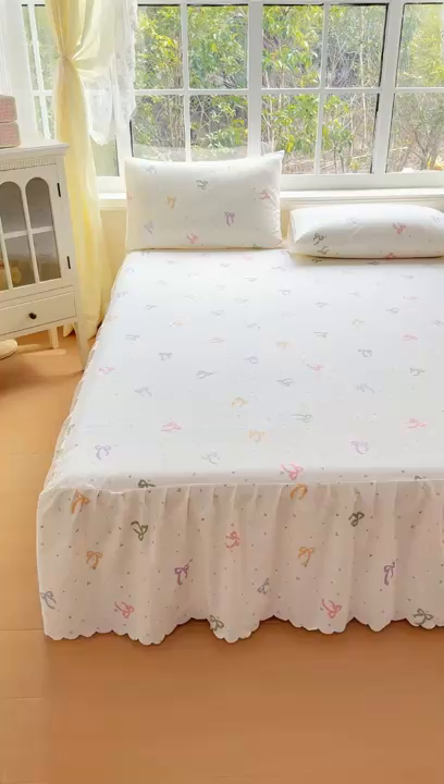 91家纺网 家纺一手货源 找家纺 莎臣豹 2026新款植物羊绒单品单件单床裙可配床裙三件套彩虹结