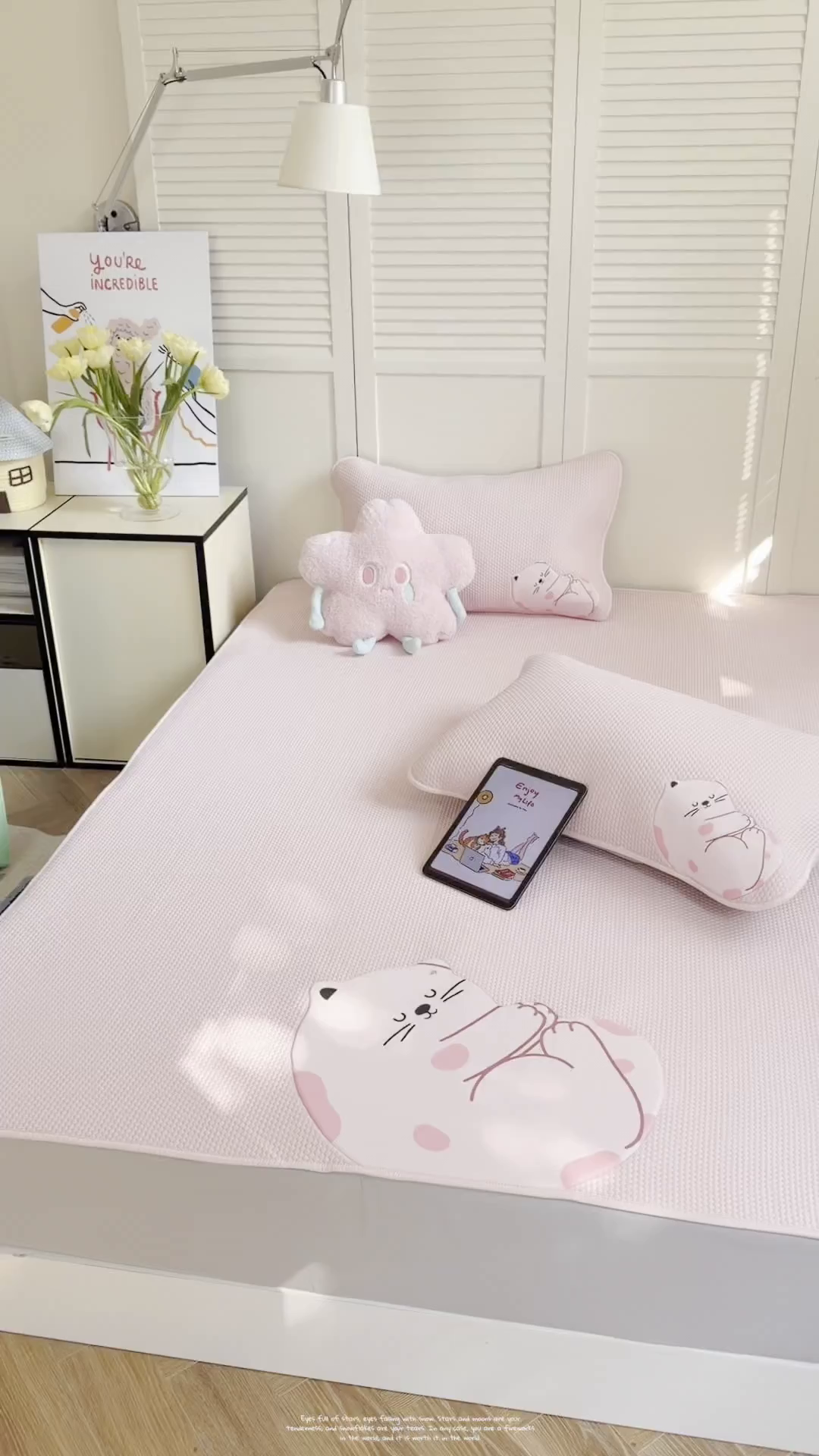 91家纺网 家纺一手货源 找家纺 GUJARY古家丽 2026新款即凉萌趣中分子床笠凉席三件套-风格二 软萌喵