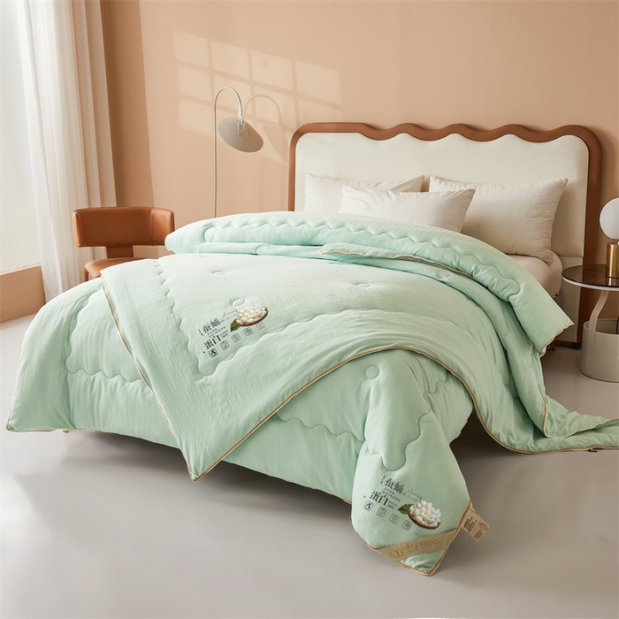 91家纺网 家纺一手货源 找家纺 小禹仔家纺 2026新款全棉提花蚕丝被拉链二合一子母被冬被春秋被夏被被子被芯加厚棉被 青果绿