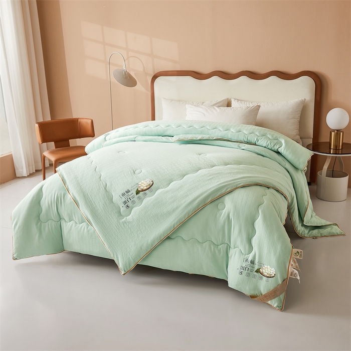 91家纺网 家纺一手货源 找家纺 小禹仔家纺 2026新款全棉提花蚕丝被拉链二合一子母被冬被春秋被夏被被子被芯加厚棉被 青果绿