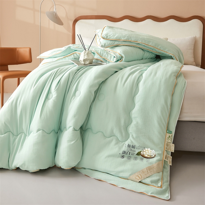 91家纺网 家纺一手货源 找家纺 小禹仔家纺 2026新款全棉提花蚕丝被拉链二合一子母被冬被春秋被夏被被子被芯加厚棉被 青果绿