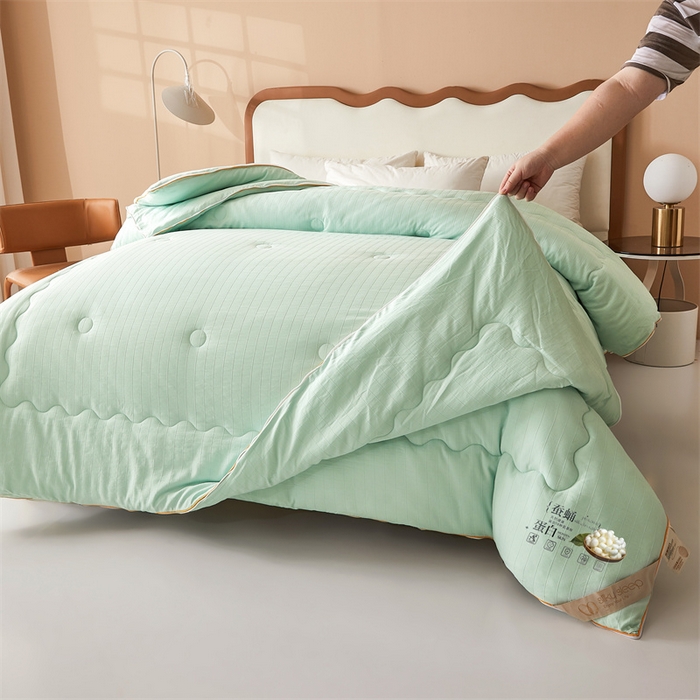91家纺网 家纺一手货源 找家纺 小禹仔家纺 2026新款全棉提花蚕丝被拉链二合一子母被冬被春秋被夏被被子被芯加厚棉被 青果绿