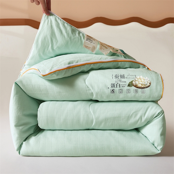 91家纺网 家纺一手货源 找家纺 小禹仔家纺 2026新款全棉提花蚕丝被拉链二合一子母被冬被春秋被夏被被子被芯加厚棉被 青果绿
