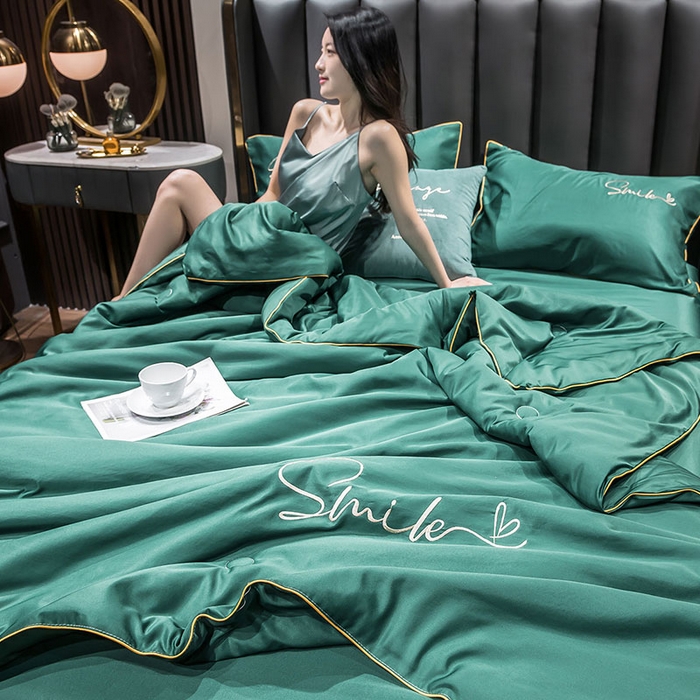 91家纺网 家纺一手货源 找家纺 （总）蕾诺家纺 2026新款冰丝刺绣真丝轻奢简约夏被 被子被芯