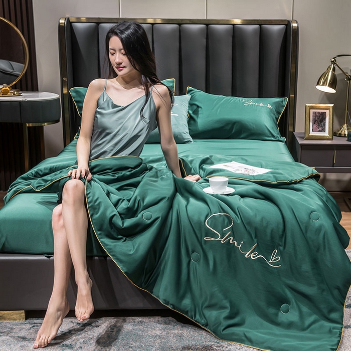 91家纺网 家纺一手货源 找家纺 （总）蕾诺家纺 2026新款冰丝刺绣真丝轻奢简约夏被 被子被芯