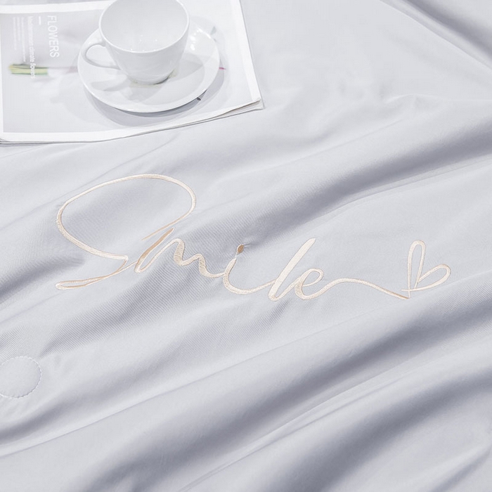 91家纺网 家纺一手货源 找家纺 蕾诺家纺 2026新款冰丝刺绣真丝轻奢简约夏被 被子被芯 潮流-浅灰