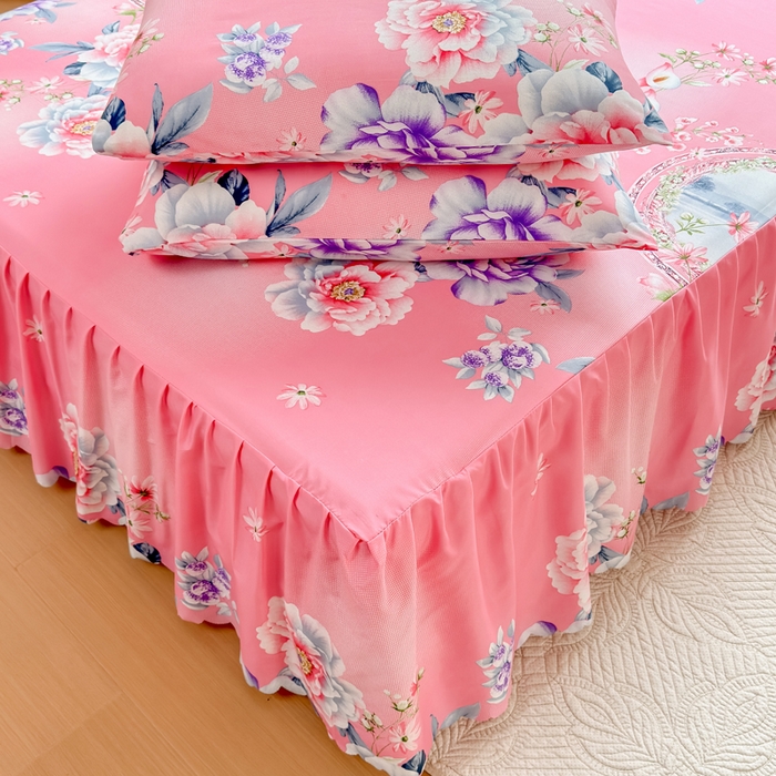 91家纺网 家纺一手货源 找家纺 莎臣豹 2026新款植物羊绒单品单件单床裙可配床裙三件套花房迷香粉