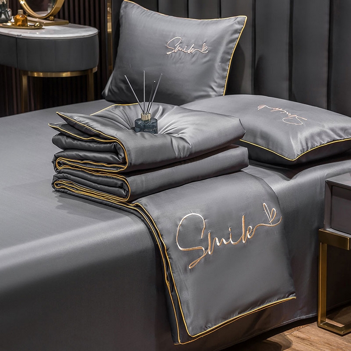 91家纺网 家纺一手货源 找家纺 蕾诺家纺 2026新款冰丝刺绣真丝轻奢简约夏被 被子被芯 潮流-高级灰