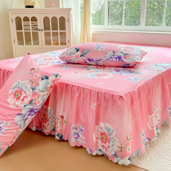 91家纺网 家纺一手货源 找家纺 莎臣豹 2026新款植物羊绒单品单件单床裙可配床裙三件套花房迷香粉