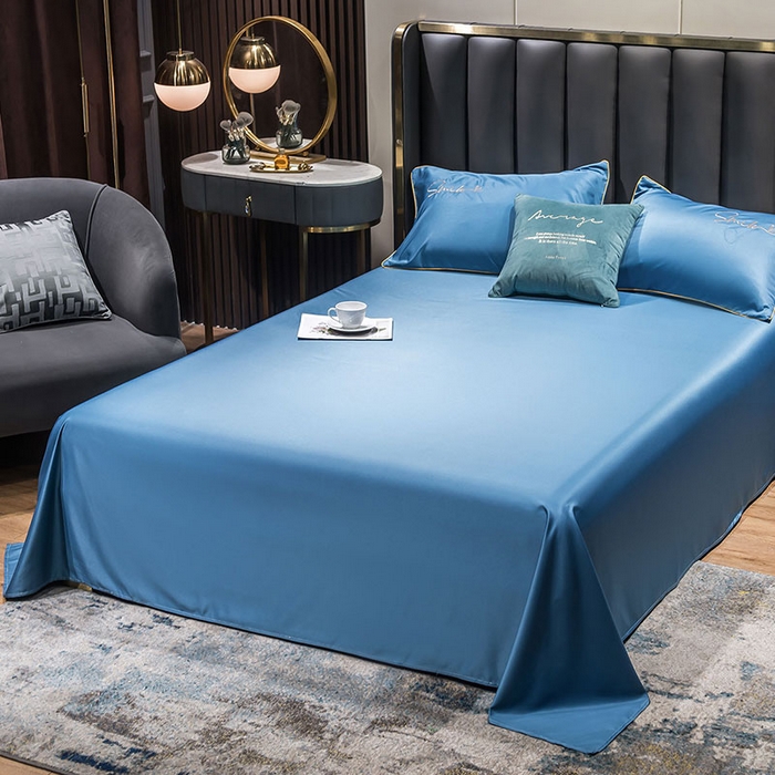 91家纺网 家纺一手货源 找家纺 蕾诺家纺 2026新款冰丝刺绣真丝轻奢简约夏被 被子被芯 潮流-月光蓝