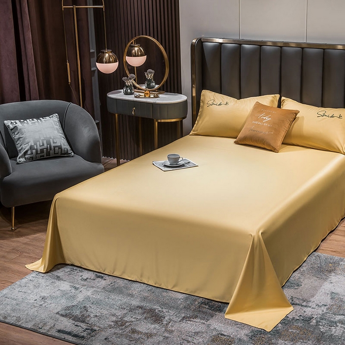 91家纺网 家纺一手货源 找家纺 蕾诺家纺 2026新款冰丝刺绣真丝轻奢简约夏被 被子被芯 潮流-嫩黄