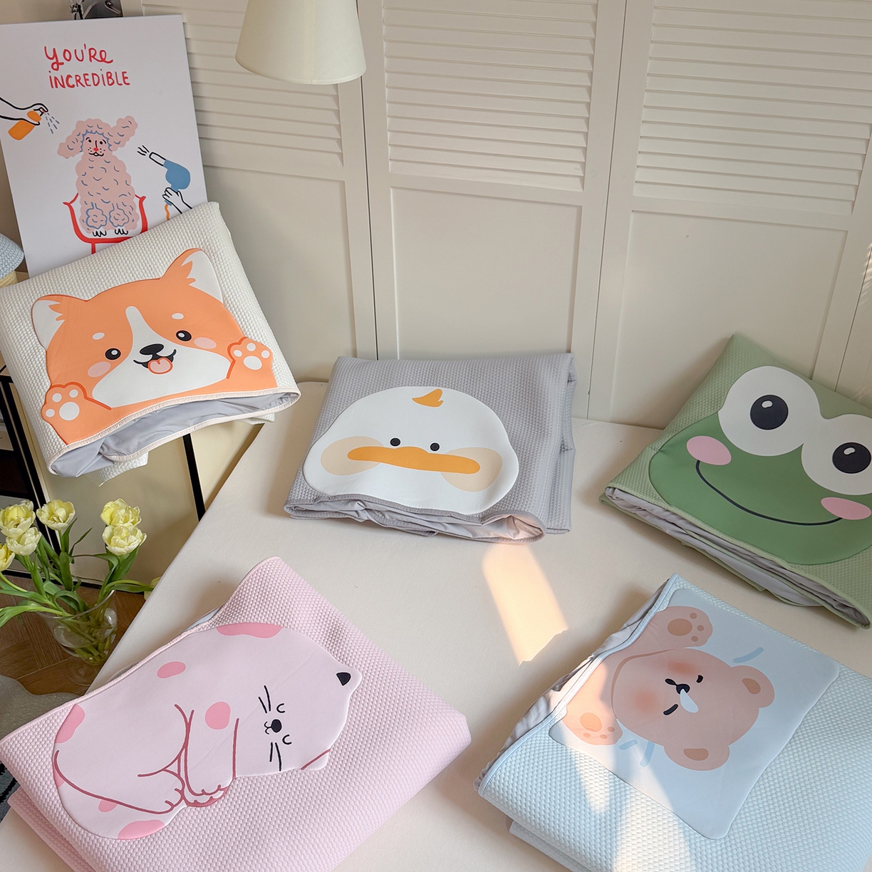 91家纺网 家纺一手货源 找家纺 GUJARY古家丽 2026新款即凉萌趣中分子床笠凉席三件套-风格二 组合图仅展示