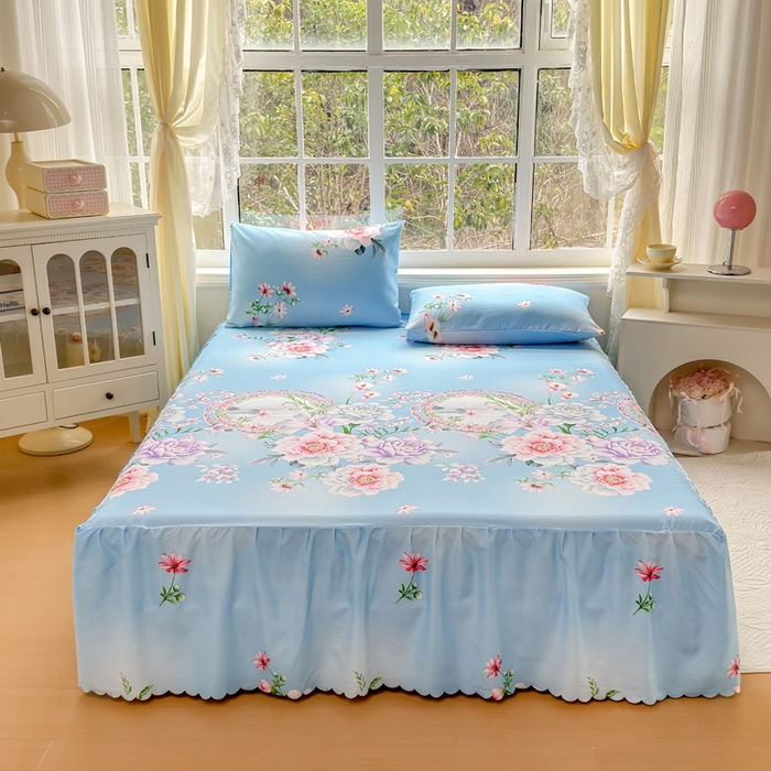 莎臣豹 2026新款植物羊绒单品单件单床裙可配床裙三件套花房迷香蓝