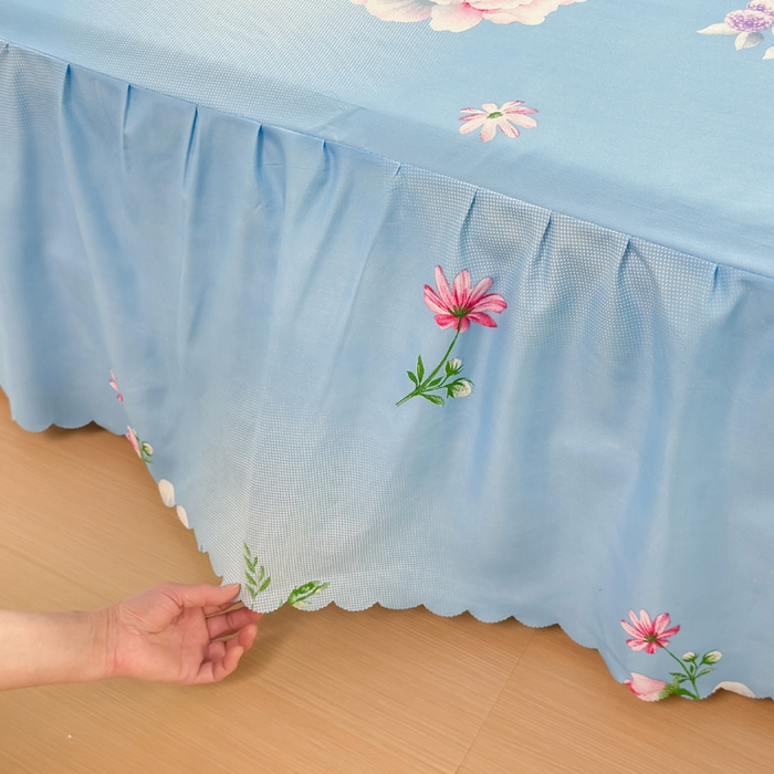 91家纺网 家纺一手货源 找家纺 莎臣豹 2026新款植物羊绒单品单件单床裙可配床裙三件套花房迷香蓝