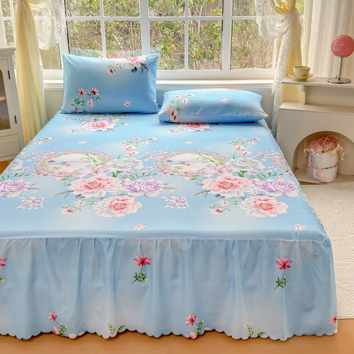 91家纺网 家纺一手货源 找家纺 莎臣豹 2026新款植物羊绒单品单件单床裙可配床裙三件套花房迷香蓝