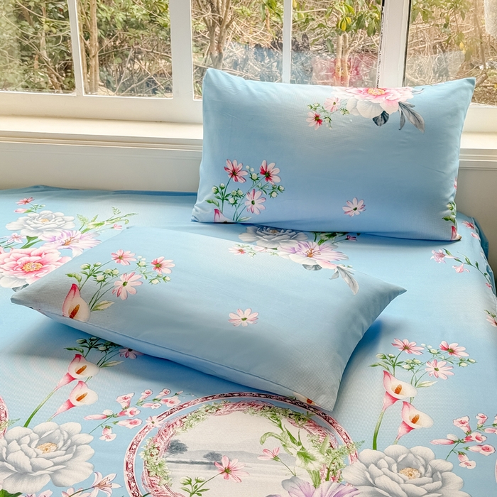 91家纺网 家纺一手货源 找家纺 莎臣豹 2026新款植物羊绒单品单件单床裙可配床裙三件套花房迷香蓝