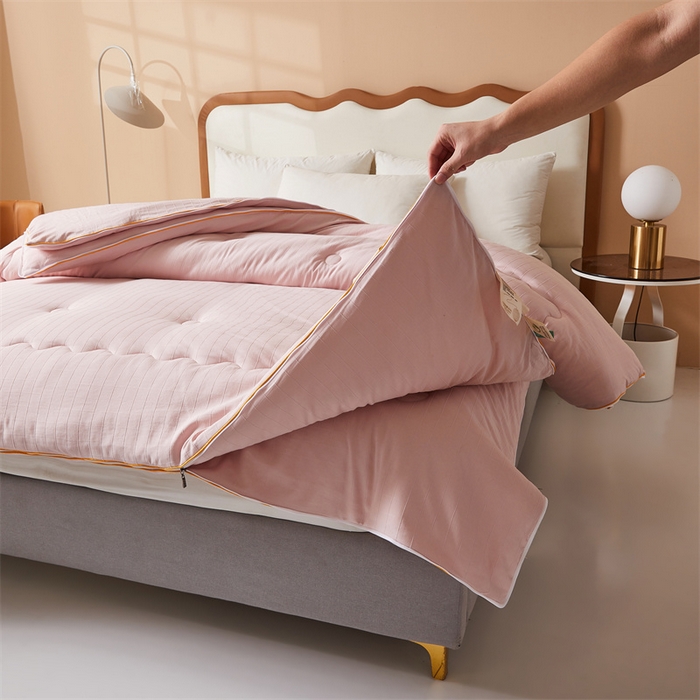 91家纺网 家纺一手货源 找家纺 小禹仔家纺 2026新款全棉提花蚕丝被拉链二合一子母被冬被春秋被夏被被子被芯加厚棉被 柔肤粉