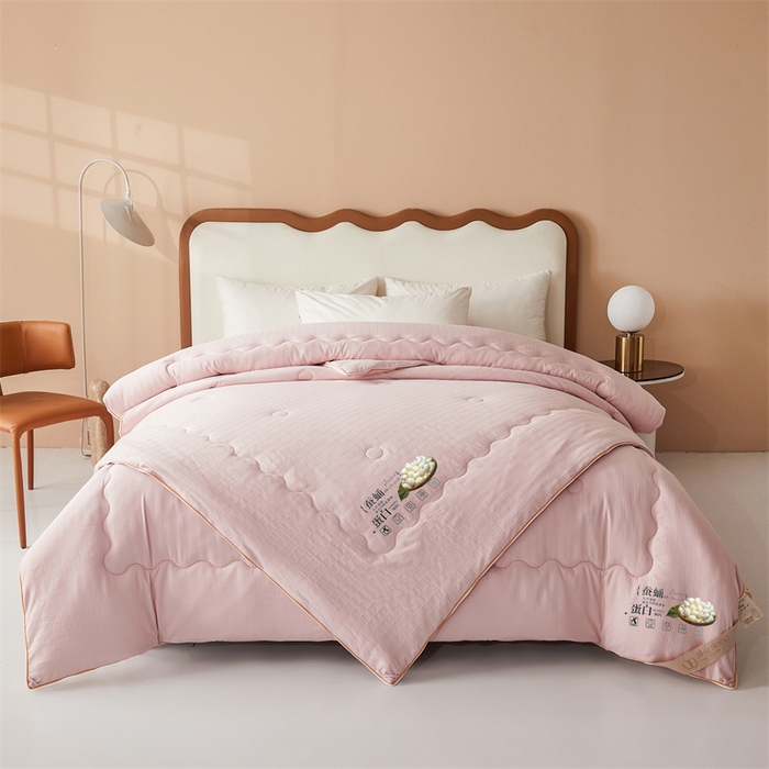 91家纺网 家纺一手货源 找家纺 小禹仔家纺 2026新款全棉提花蚕丝被拉链二合一子母被冬被春秋被夏被被子被芯加厚棉被 柔肤粉