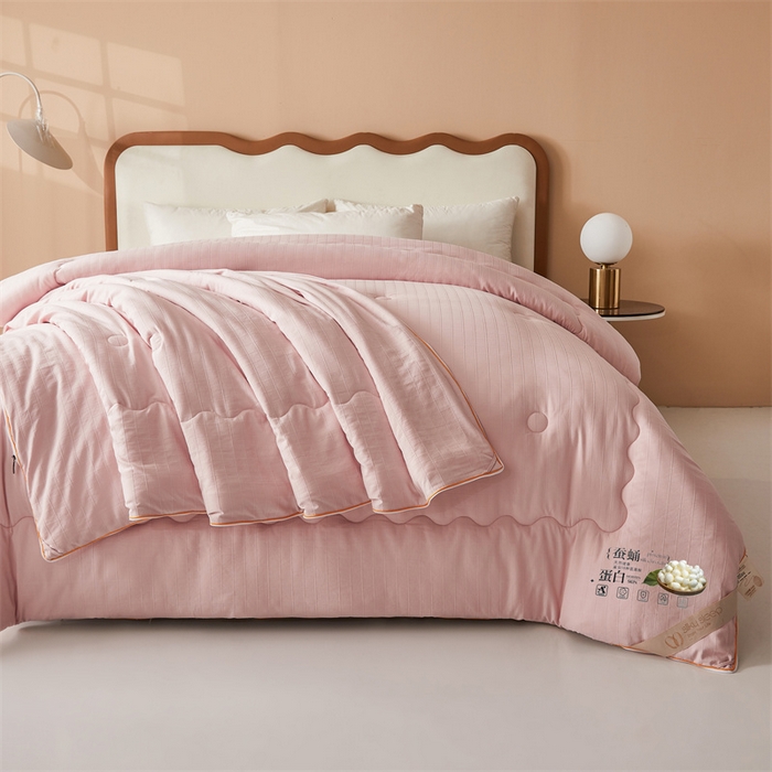 91家纺网 家纺一手货源 找家纺 小禹仔家纺 2026新款全棉提花蚕丝被拉链二合一子母被冬被春秋被夏被被子被芯加厚棉被 柔肤粉