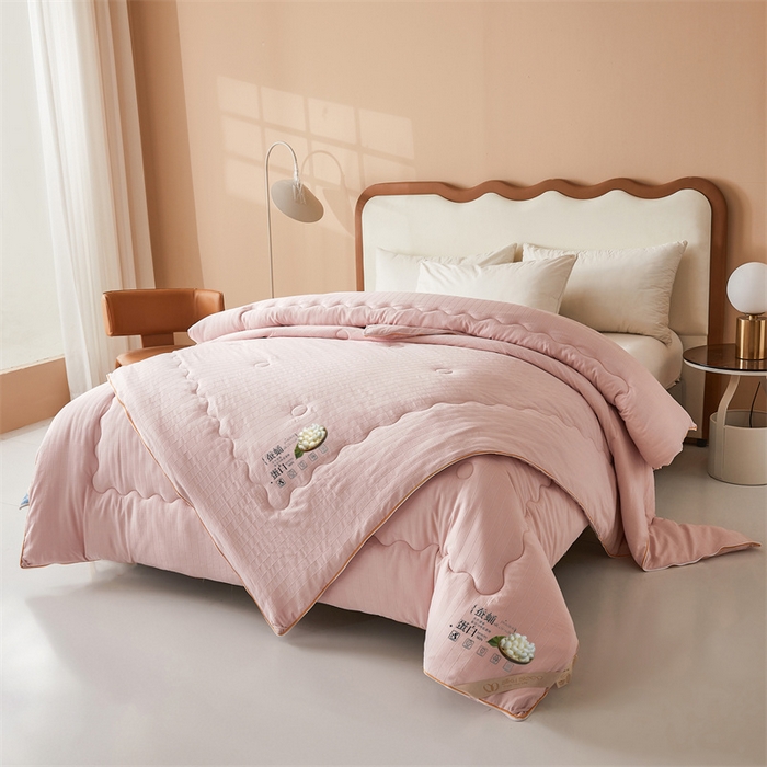 91家纺网 家纺一手货源 找家纺 小禹仔家纺 2026新款全棉提花蚕丝被拉链二合一子母被冬被春秋被夏被被子被芯加厚棉被 柔肤粉