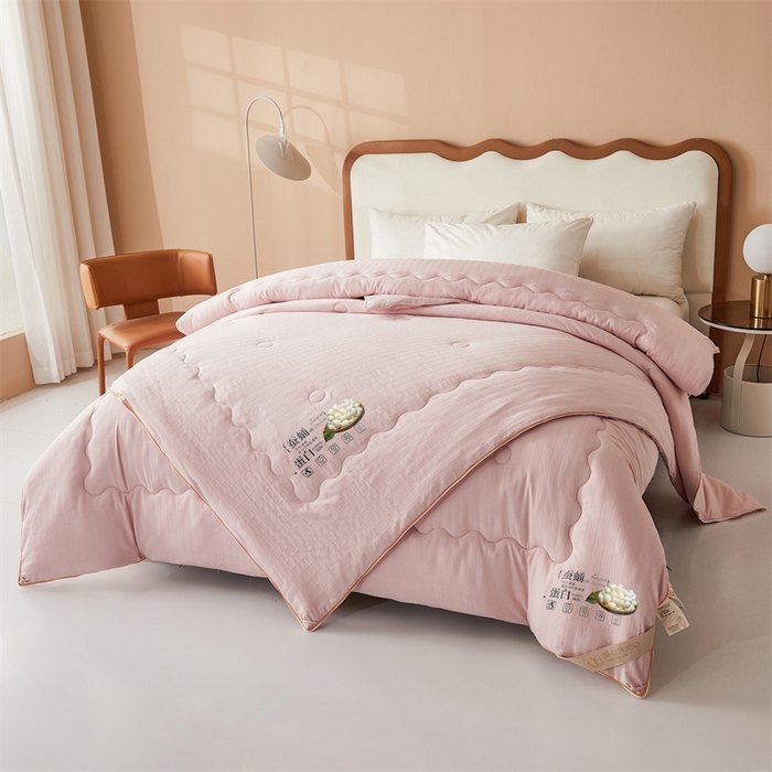 91家纺网 家纺一手货源 找家纺 小禹仔家纺 2026新款全棉提花蚕丝被拉链二合一子母被冬被春秋被夏被被子被芯加厚棉被 柔肤粉