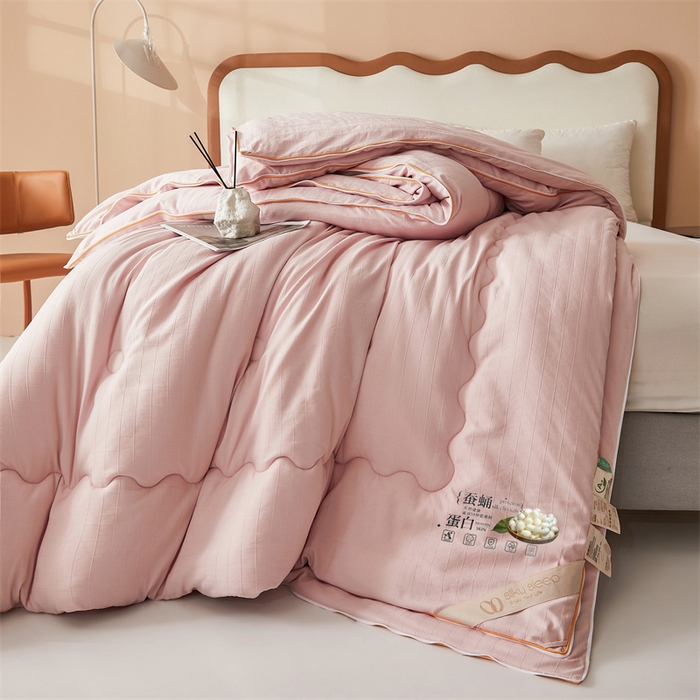 91家纺网 家纺一手货源 找家纺 小禹仔家纺 2026新款全棉提花蚕丝被拉链二合一子母被冬被春秋被夏被被子被芯加厚棉被 柔肤粉