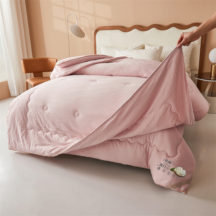 91家纺网 家纺一手货源 找家纺 小禹仔家纺 2026新款全棉提花蚕丝被拉链二合一子母被冬被春秋被夏被被子被芯加厚棉被 柔肤粉