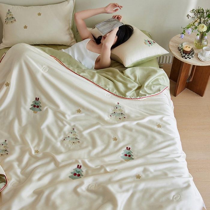 沐珩家纺 2026新款莱赛尔天丝绣花夏被四件套嵌绳款-萌神系列 夏日礼物