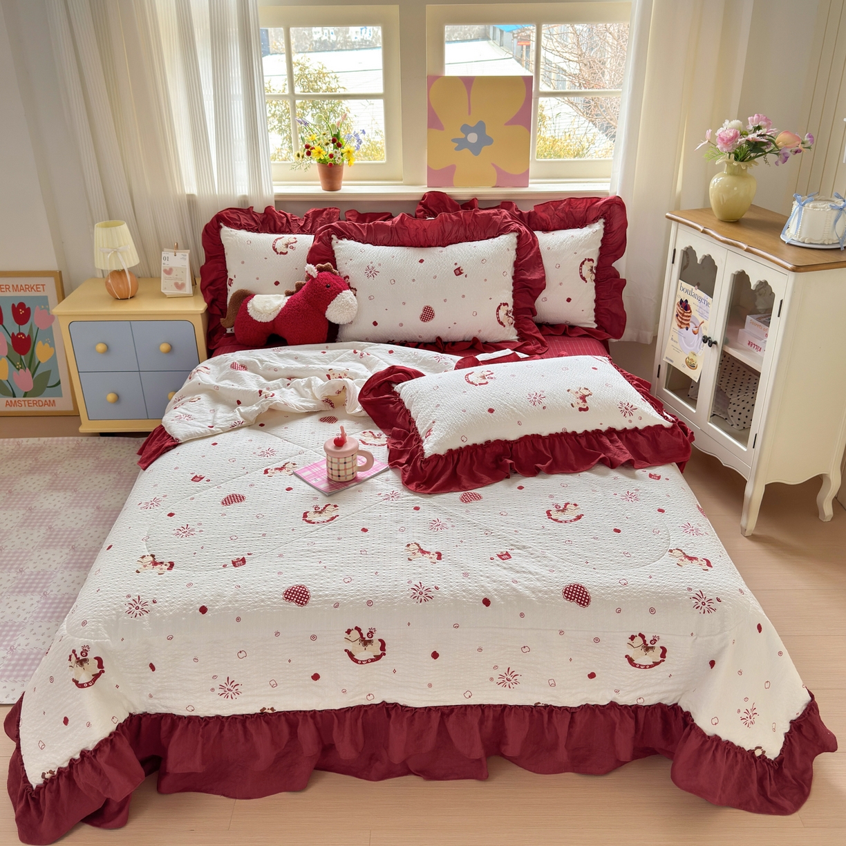 91家纺网 家纺一手货源 找家纺 禾沐 2026新款云感泡芙棉床盖夏被四件套AA款（夏被款） 马上有钱