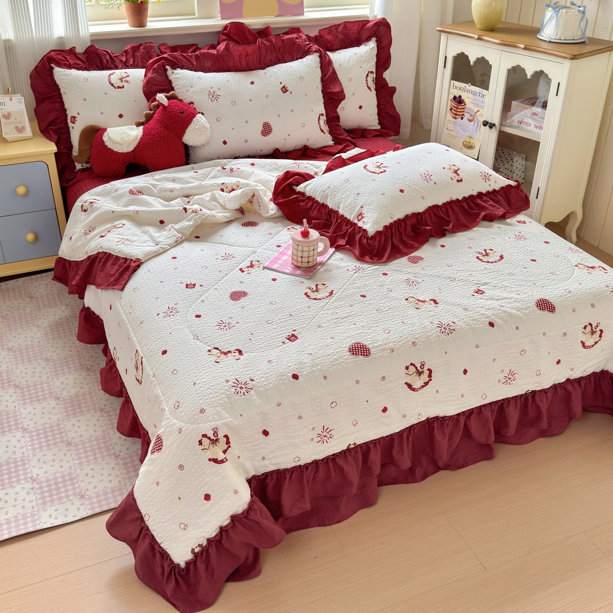 91家纺网 家纺一手货源 找家纺 禾沐 2026新款云感泡芙棉床盖夏被四件套AA款（夏被款） 马上有钱