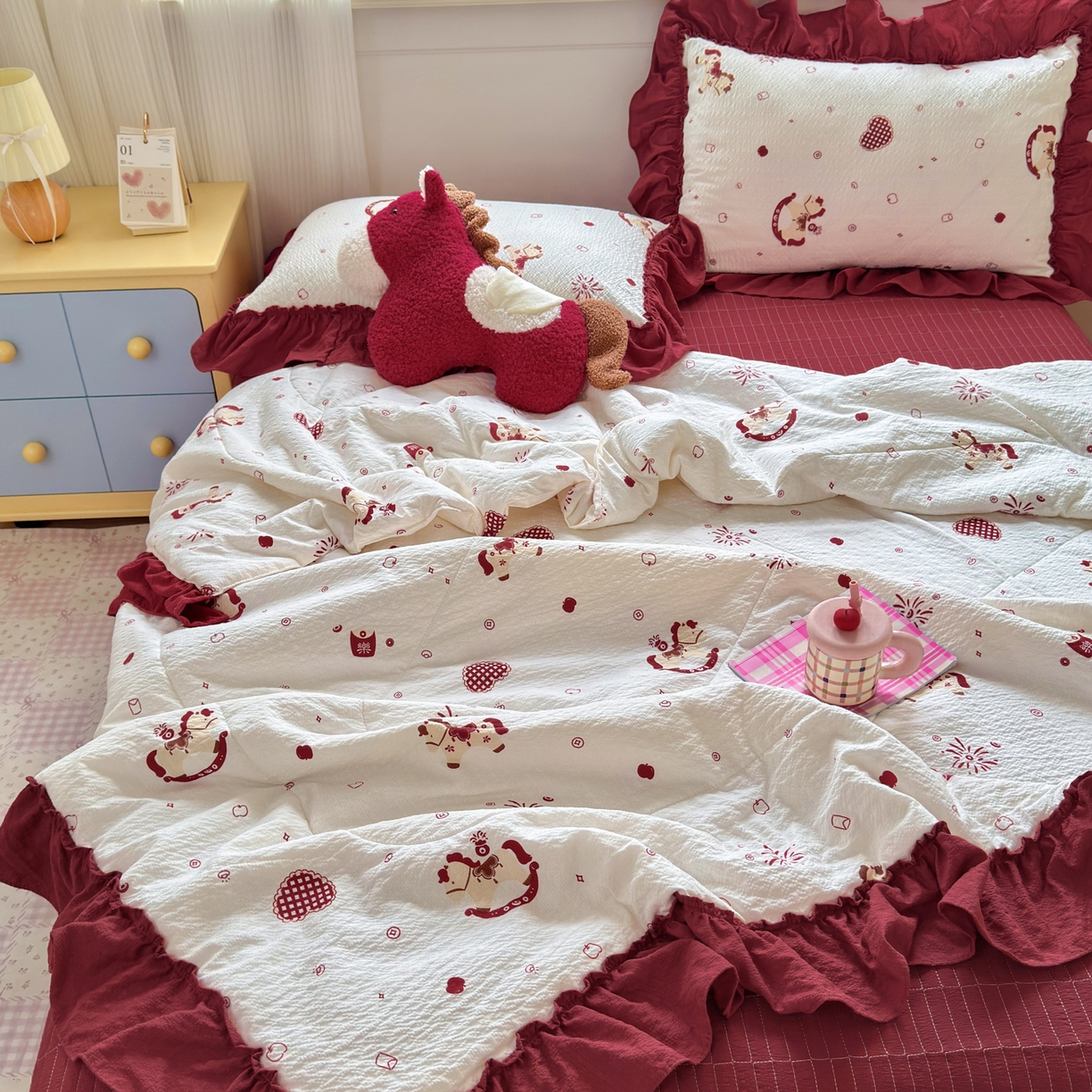 91家纺网 家纺一手货源 找家纺 禾沐 2026新款云感泡芙棉床盖夏被四件套AA款（夏被款） 马上有钱