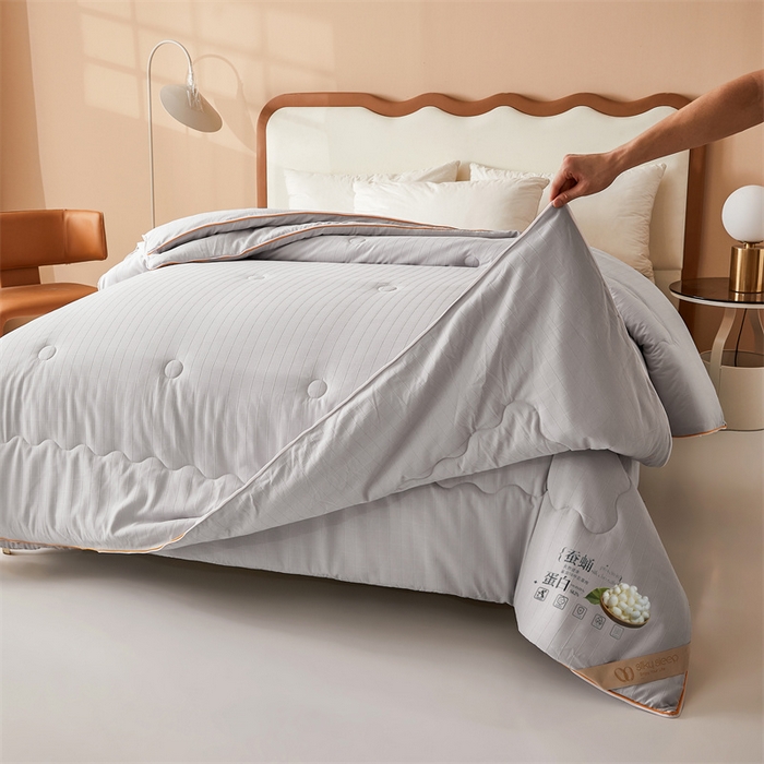 91家纺网 家纺一手货源 找家纺 小禹仔家纺 2026新款全棉提花蚕丝被拉链二合一子母被冬被春秋被夏被被子被芯加厚棉被 时尚灰