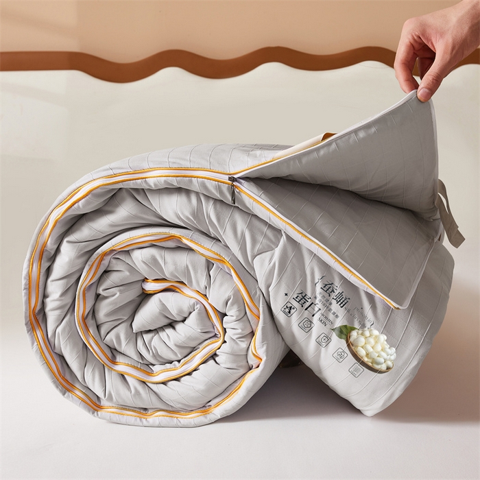 91家纺网 家纺一手货源 找家纺 小禹仔家纺 2026新款全棉提花蚕丝被拉链二合一子母被冬被春秋被夏被被子被芯加厚棉被 时尚灰