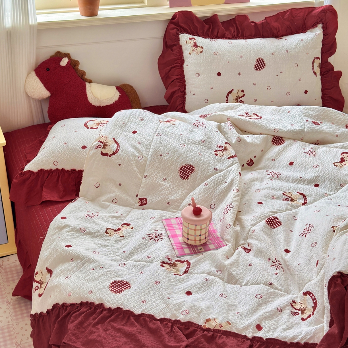 91家纺网 家纺一手货源 找家纺 禾沐 2026新款云感泡芙棉床盖夏被四件套AA款（夏被款） 马上有钱