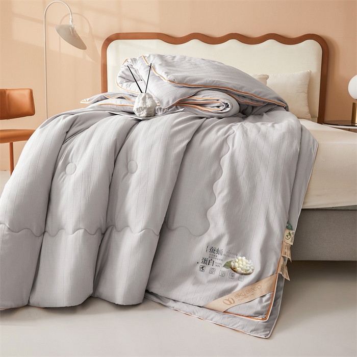 91家纺网 家纺一手货源 找家纺 小禹仔家纺 2026新款全棉提花蚕丝被拉链二合一子母被冬被春秋被夏被被子被芯加厚棉被 时尚灰