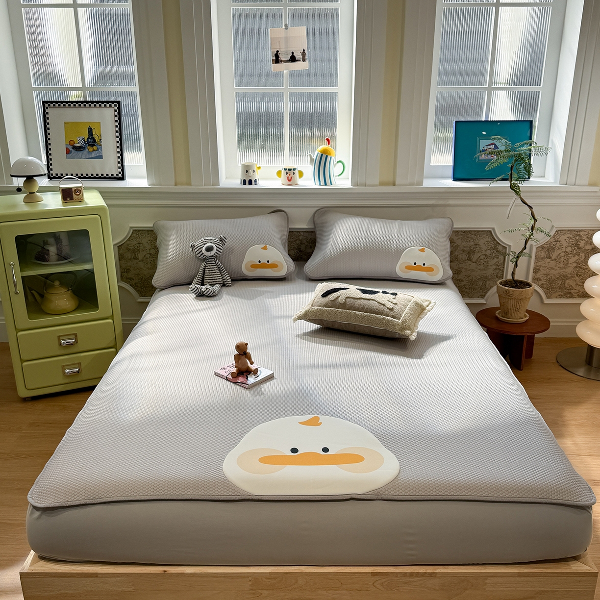 91家纺网 家纺一手货源 找家纺 （总）GUJARY古家丽 2026新款即凉萌趣中分子床笠凉席三件套-风格一