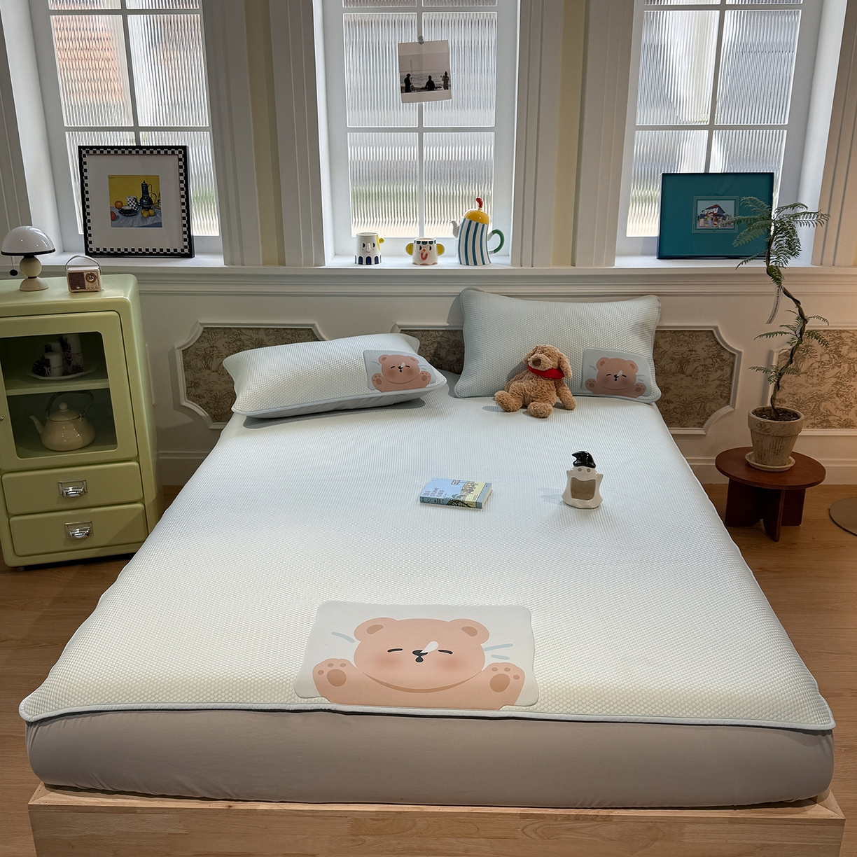 GUJARY古家丽 2026新款即凉萌趣中分子床笠凉席三件套-风格一 瞌睡熊