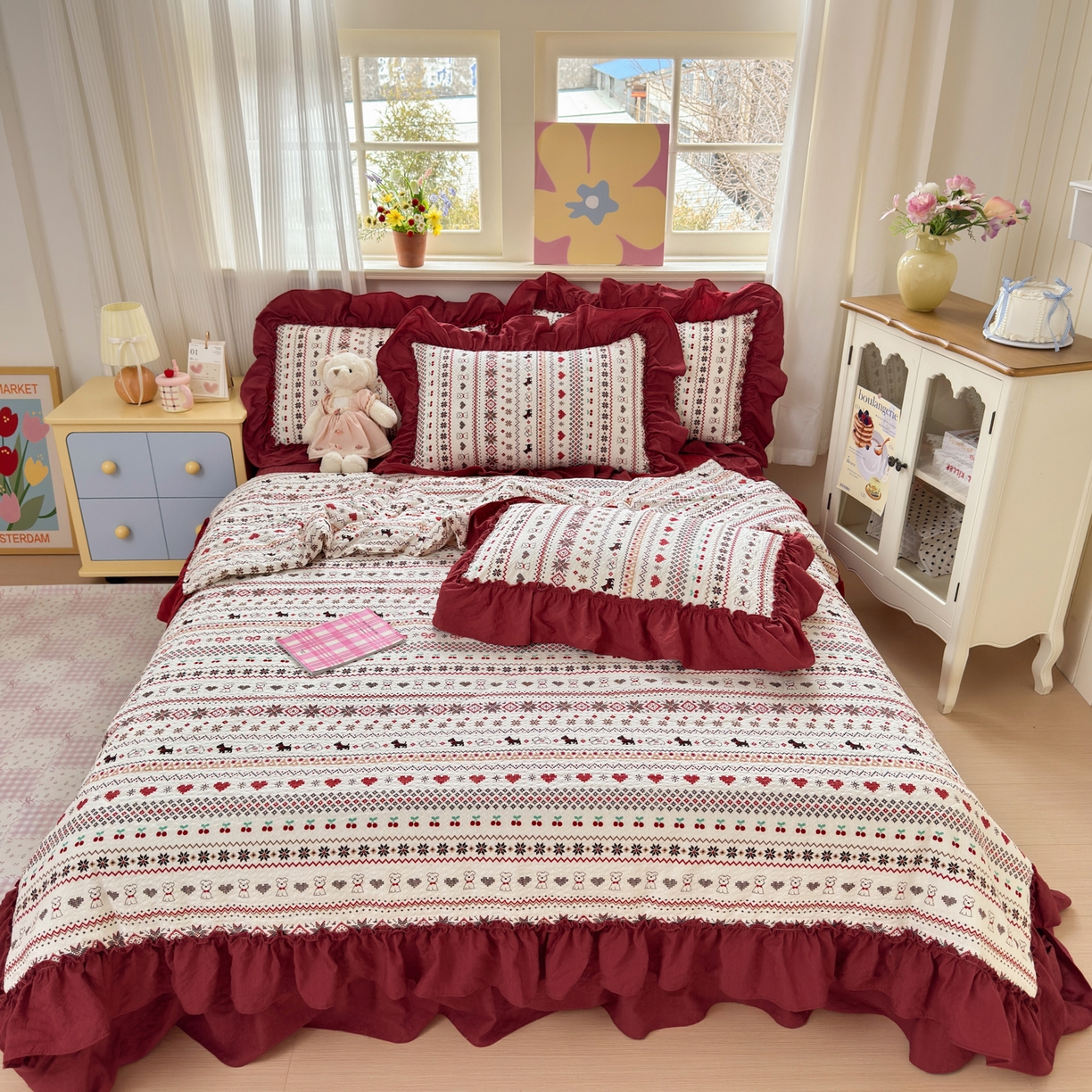 91家纺网 家纺一手货源 找家纺 禾沐 2026新款云感泡芙棉床盖夏被四件套AA款（夏被款） 萌物条条