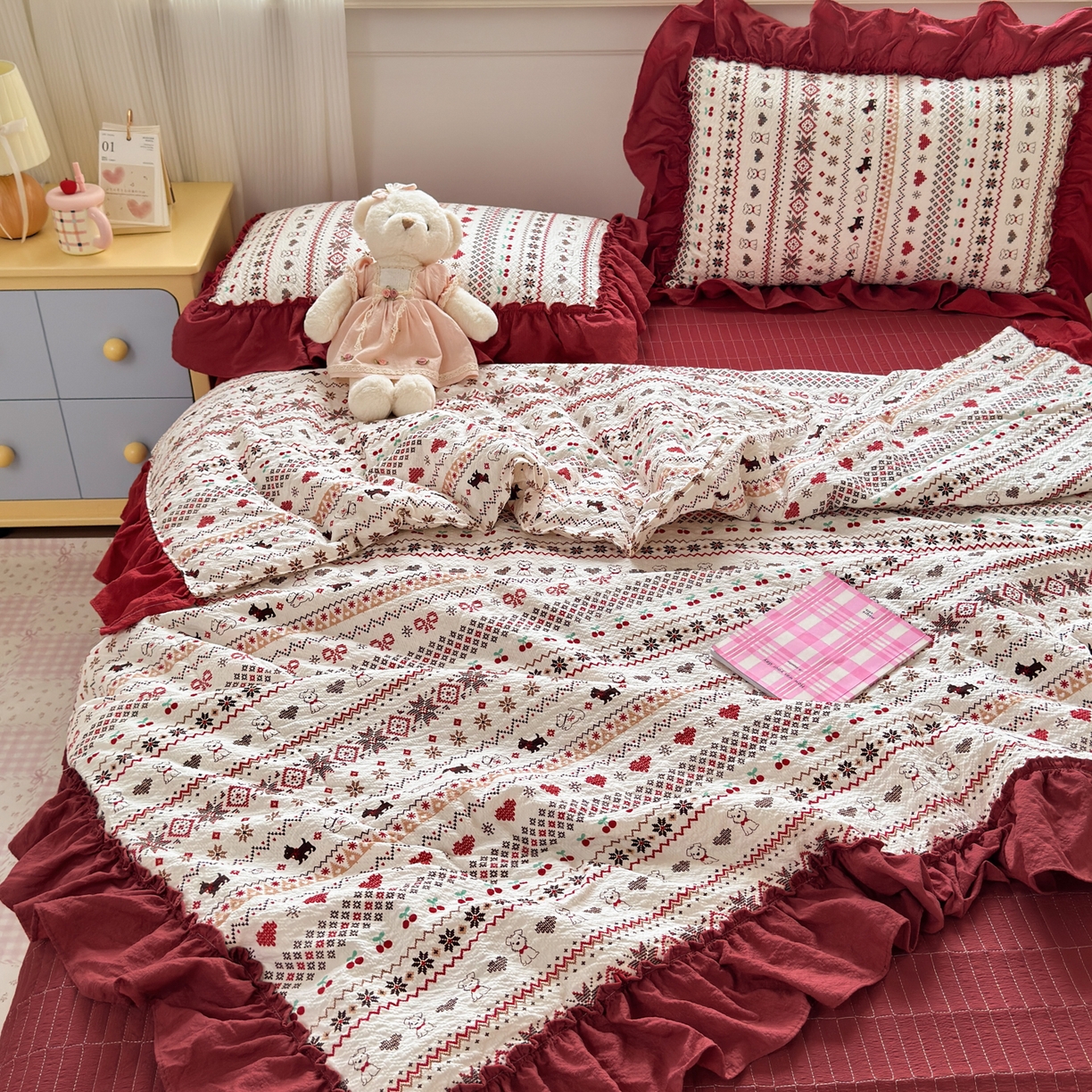 91家纺网 家纺一手货源 找家纺 禾沐 2026新款云感泡芙棉床盖夏被四件套AA款（夏被款） 萌物条条